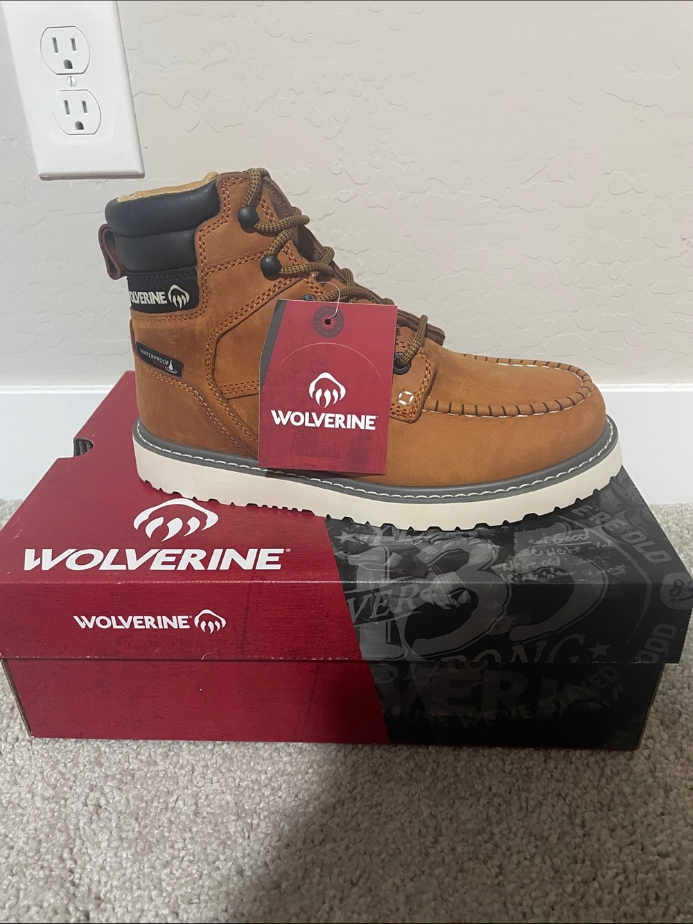 Wolverine Brown Moc Toe Work Boot with Black Collar